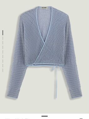 Cropped Wrap Cardigan Sweater - Light Blue